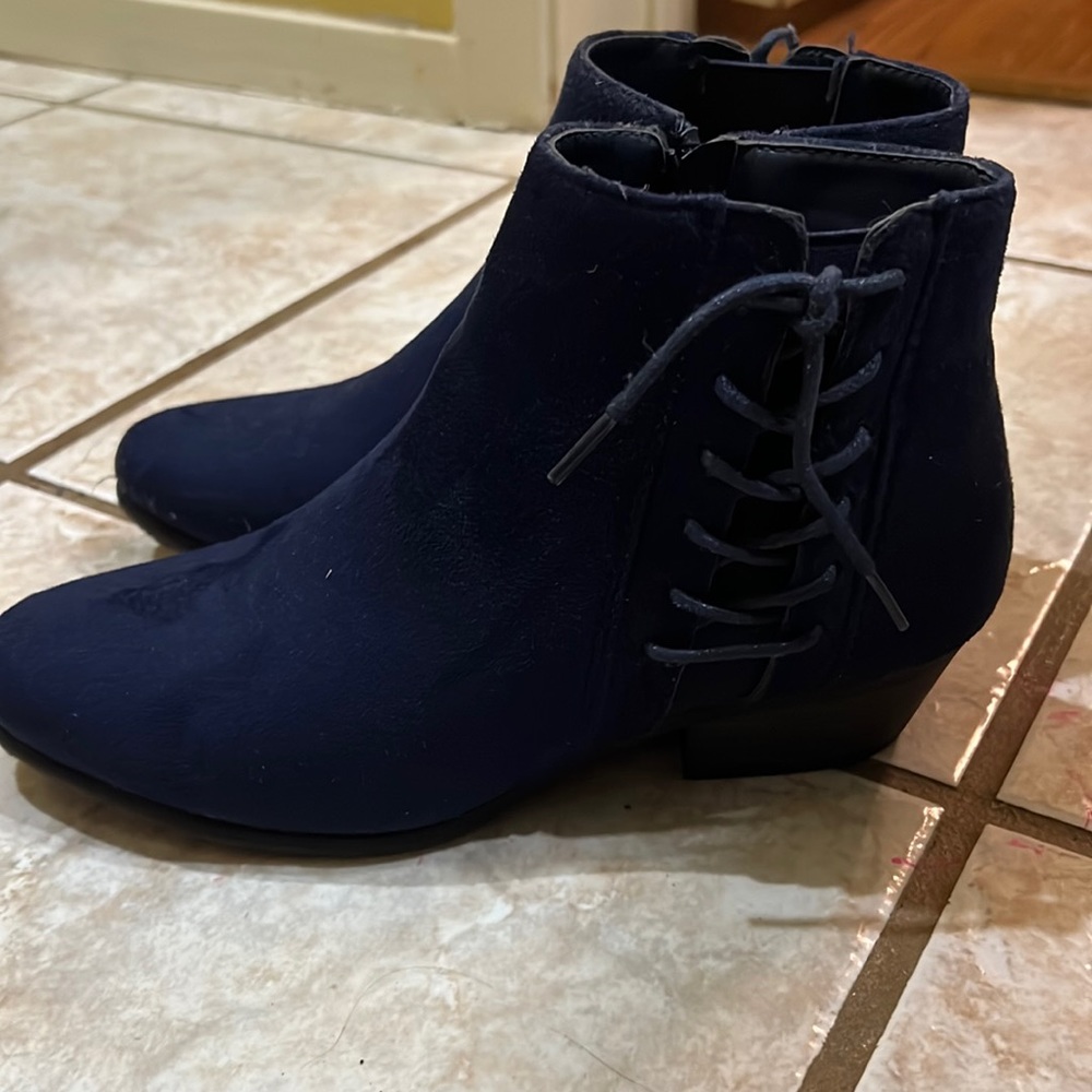 Navy suede ankle booties